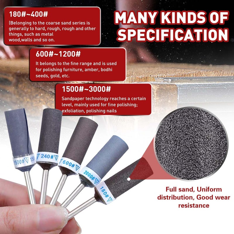 PONTASS 1500 2000 2500 3000 Grit Sanding Bits for Dremel Tool with 1/8" Shank 16Pcs Sanding Drums Rotary Tools Accessories, Sanding Stick Sand Paper Tips for Metal Rust Removal/Jade Polishing/Stone Grinding - Image 4
